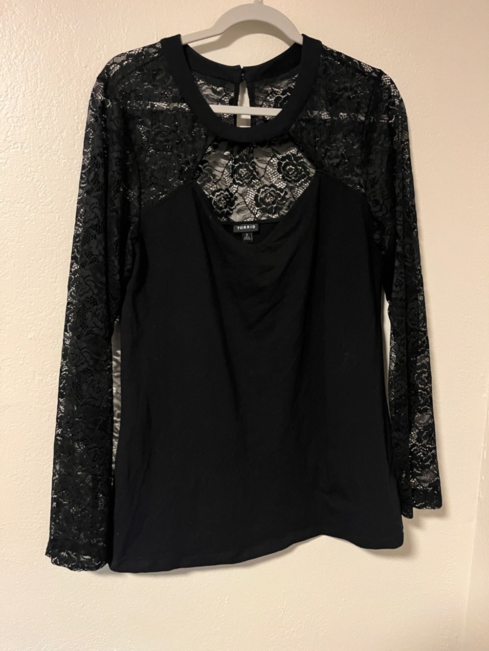 torrid Black Lace-Inset Long Sleeve Top